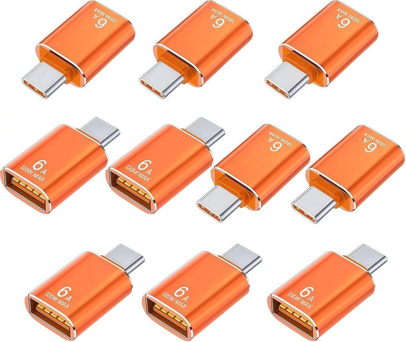 Pastall 10 حزمة محول USB C إلى USB3.1 بسرعة 10Gbps/120W، محول ذكر نوع C برتقالي إلى أنثى USB للهواتف الذكية، الكمبيوتر الشخصي، اللابتوب، التابلت، لوحة المفاتيح وغيرها. - Image 1